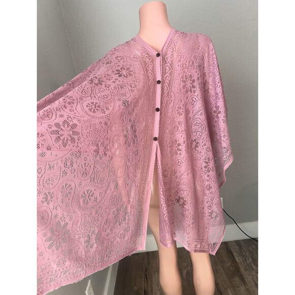 Peach pink Lace floral Open Front Kimono Beach Coverup Lightweight relaxed #211 - Picture 9 of 15